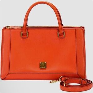 Authentic MCM Orange Nuovo Leather Satchel in Calf Leather in very GUC.